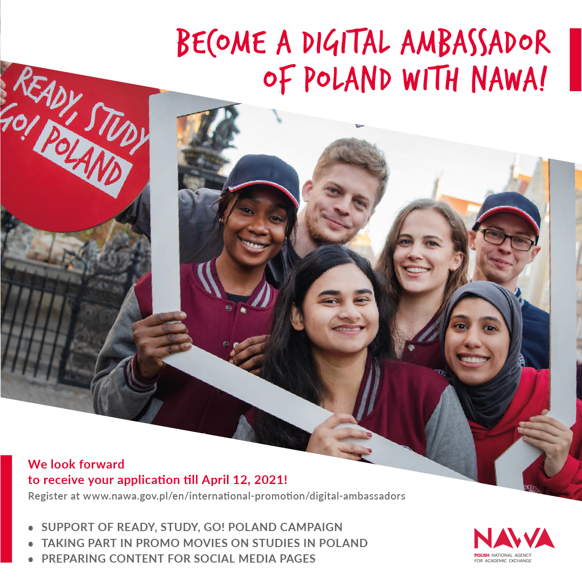 zdjęcie przedstawia plakat promujący konkurs Digital Ambassadors NAWA!