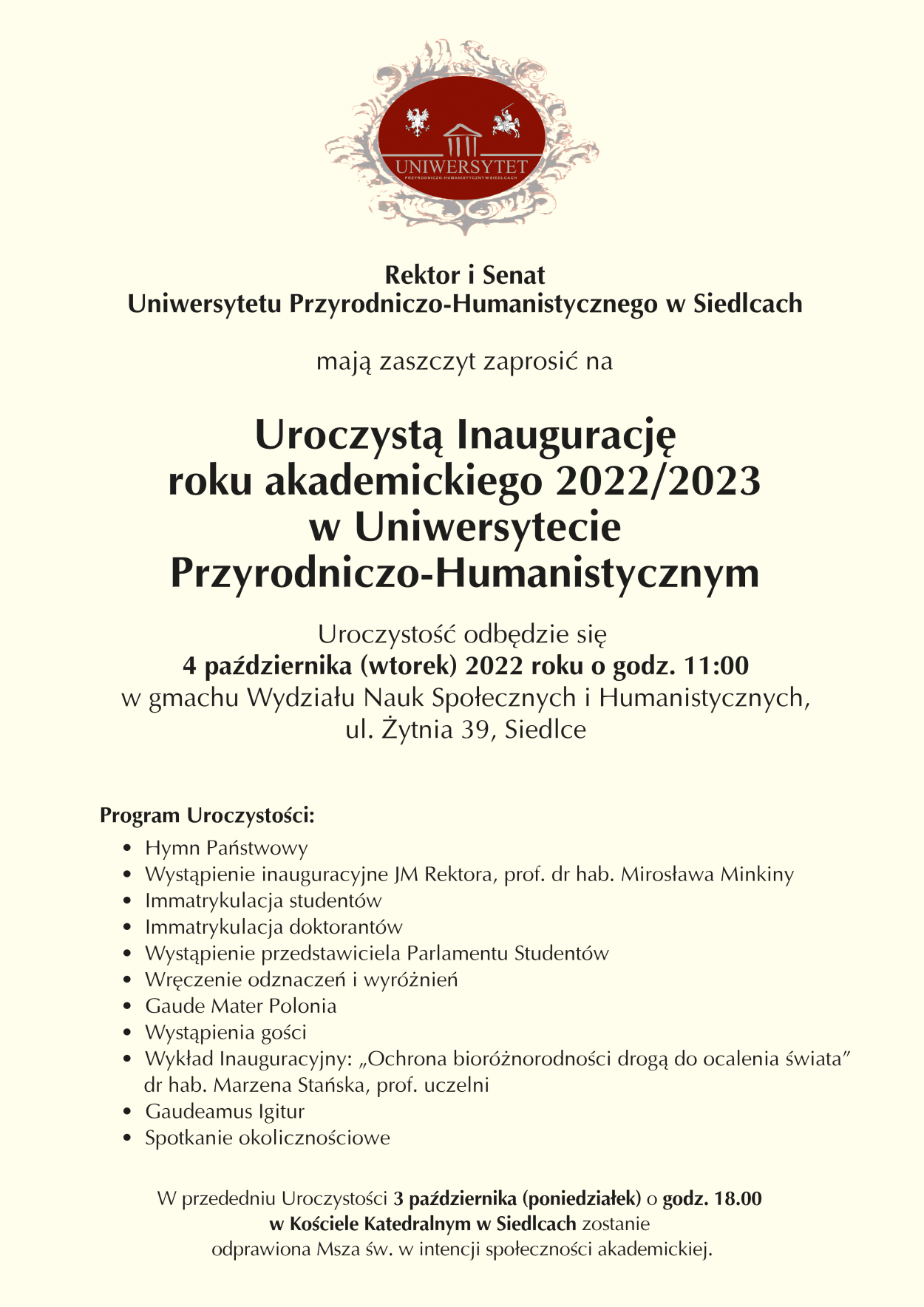 inauguracja roku akademickiego 2022/2023, plakat